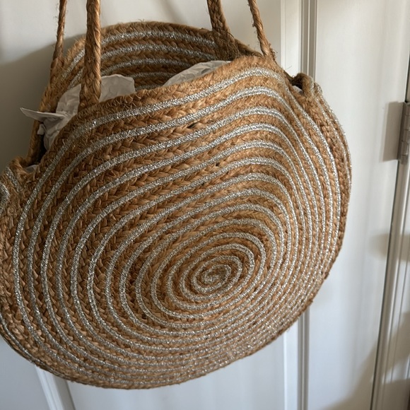 Magid Natural Weaved Woven Jute Silver Circle Large Tote Bag - Picture 5 of 5